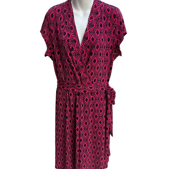 Liz Claiborne Cap Sleeve V-Neck Fit & Flare Wrap Dress Red & Black Size XL - Picture 2 of 9